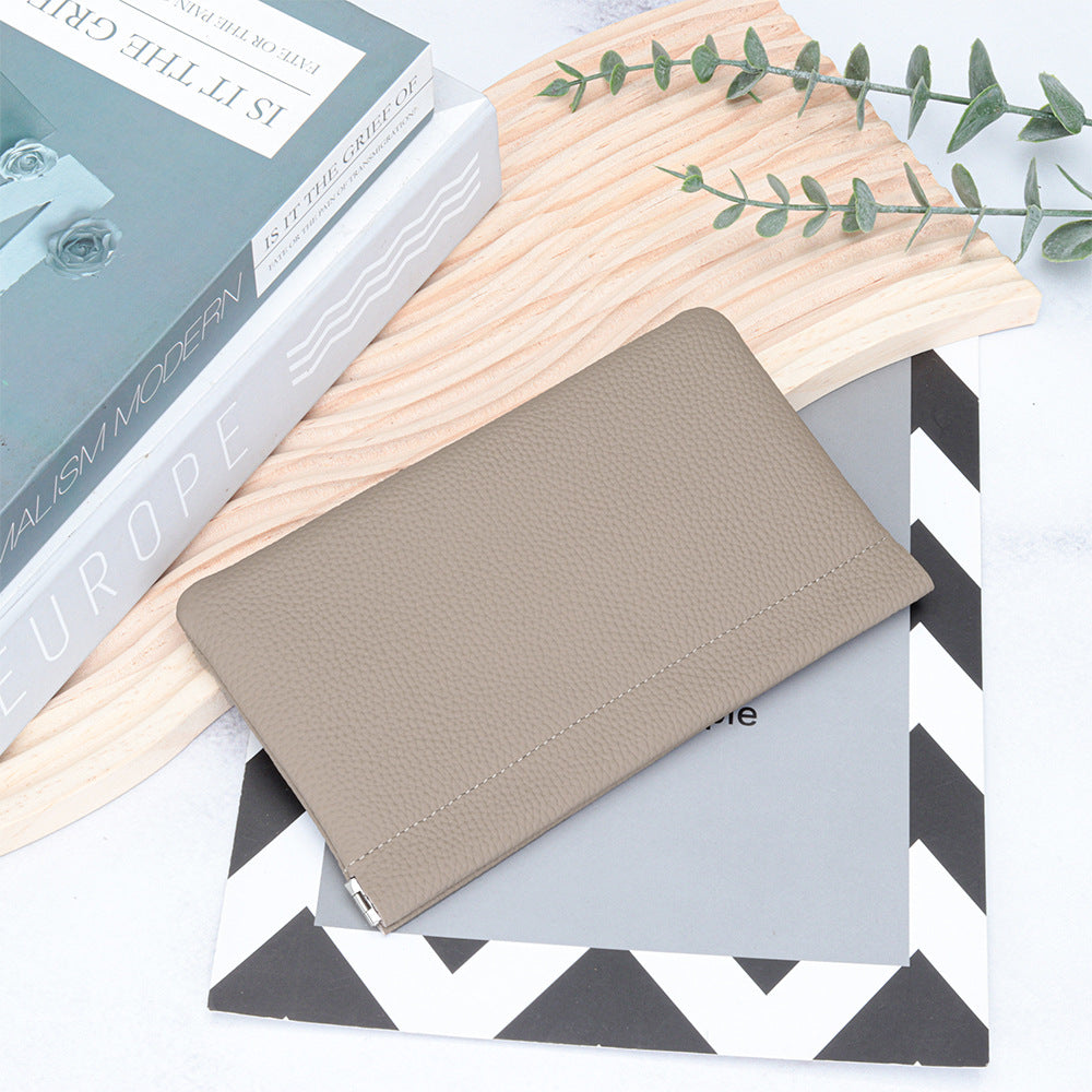 Cowhide Lady's Simple Long Automatic Closure Makeup Ladies Wallet
