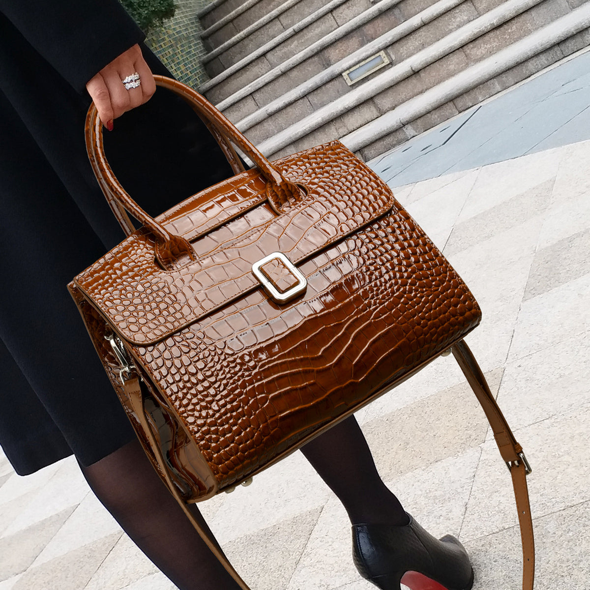 Women's Light Luxury Minority Expensive Daily Commuter Genuine Leather Crocodile Women's Handbag