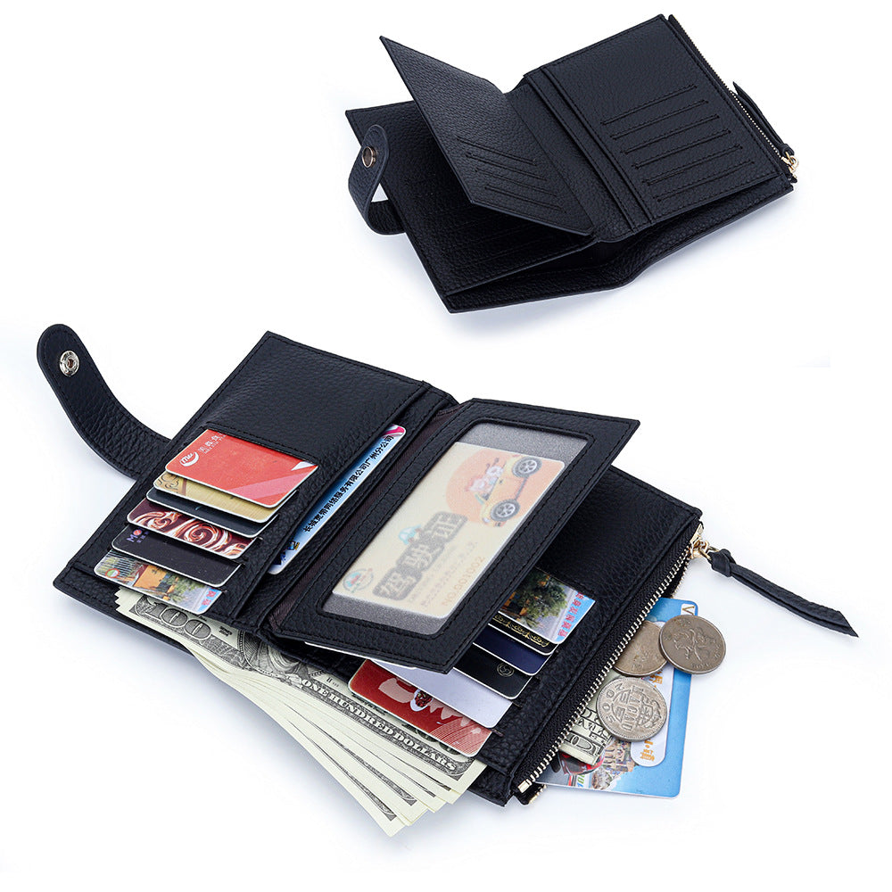 Women's Large Capacity Multiple Slots Short Cattlehide Ladies Wallets