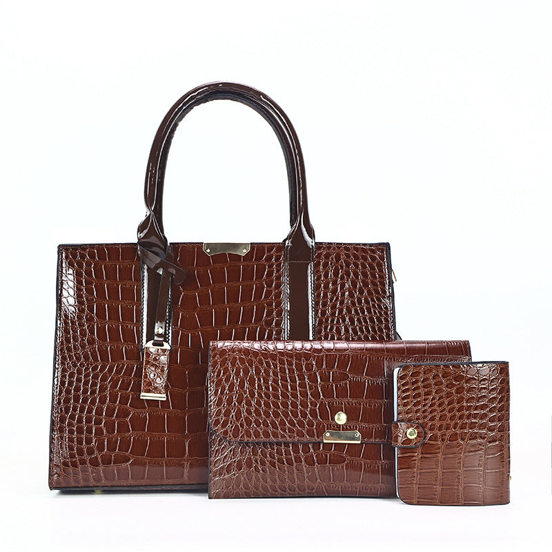 Women's Patent Leather Crocodile Pattern Three-piece Set Mother Women's Handbag
