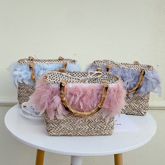 Designer Model Feather Straw Aquatic Plants Handbags