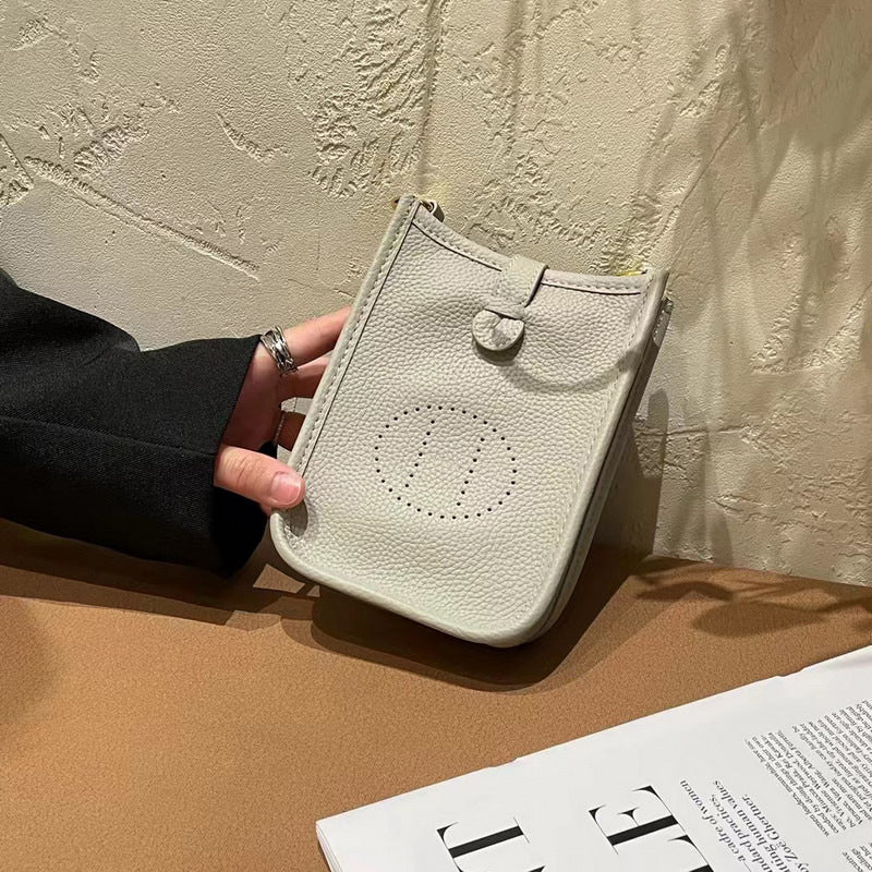 Layer Cowhide Lychee Pattern Unisex Leather Phone Bags