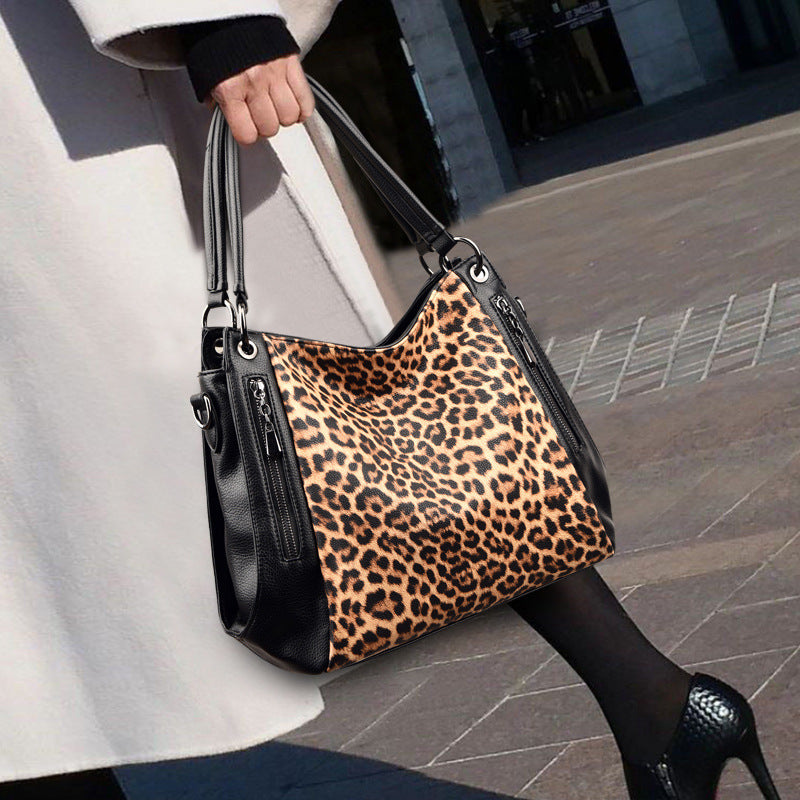 Women's Fashion Leopard Print Zebra Leather Soft Women's Handbag