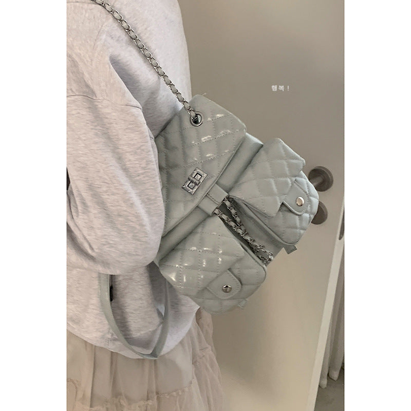 Women's Korean Version Of Style Chain Diamond Plaid Backpacks