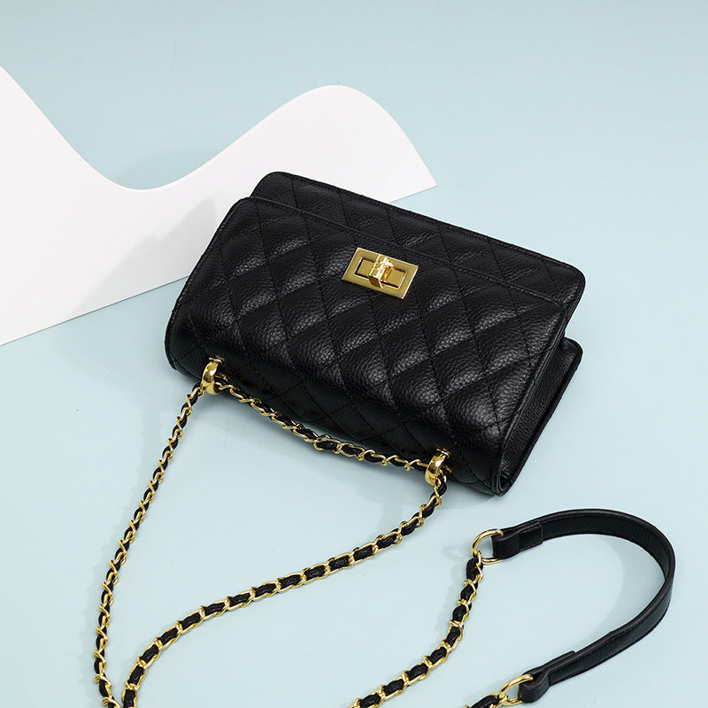 Women's Genuine Leather Chain Fashion Rhombus Cowhide Crossbody Bags