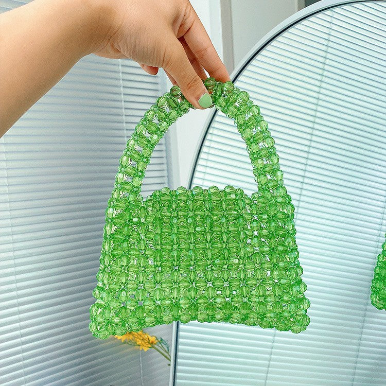 Women's Green Beaded Handmade Summer Woven Portable Crossbody Bags