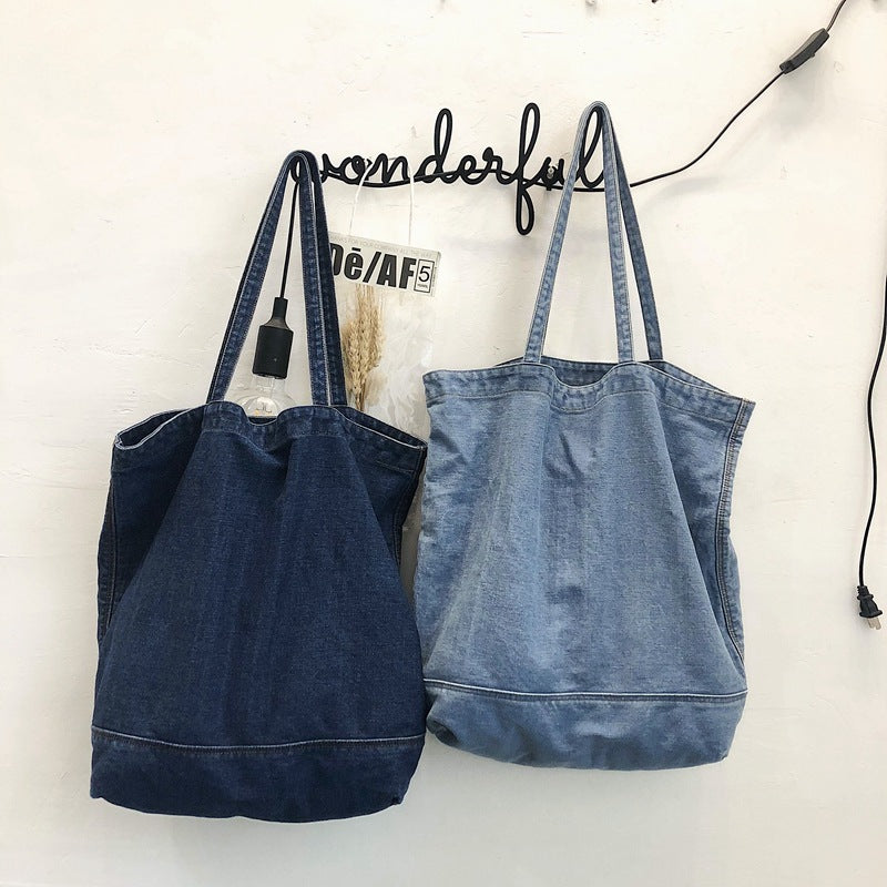 Women's Korean Style Denim Canvas Simple Large Capacity Solid Women's Shoulder Bag