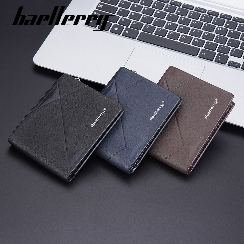 Men's Short Business Open Multiple Slots Zipper Purses