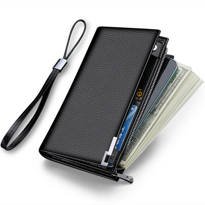 Men's Paul Long Genuine Leather Cowhide Zipper Card Holder
