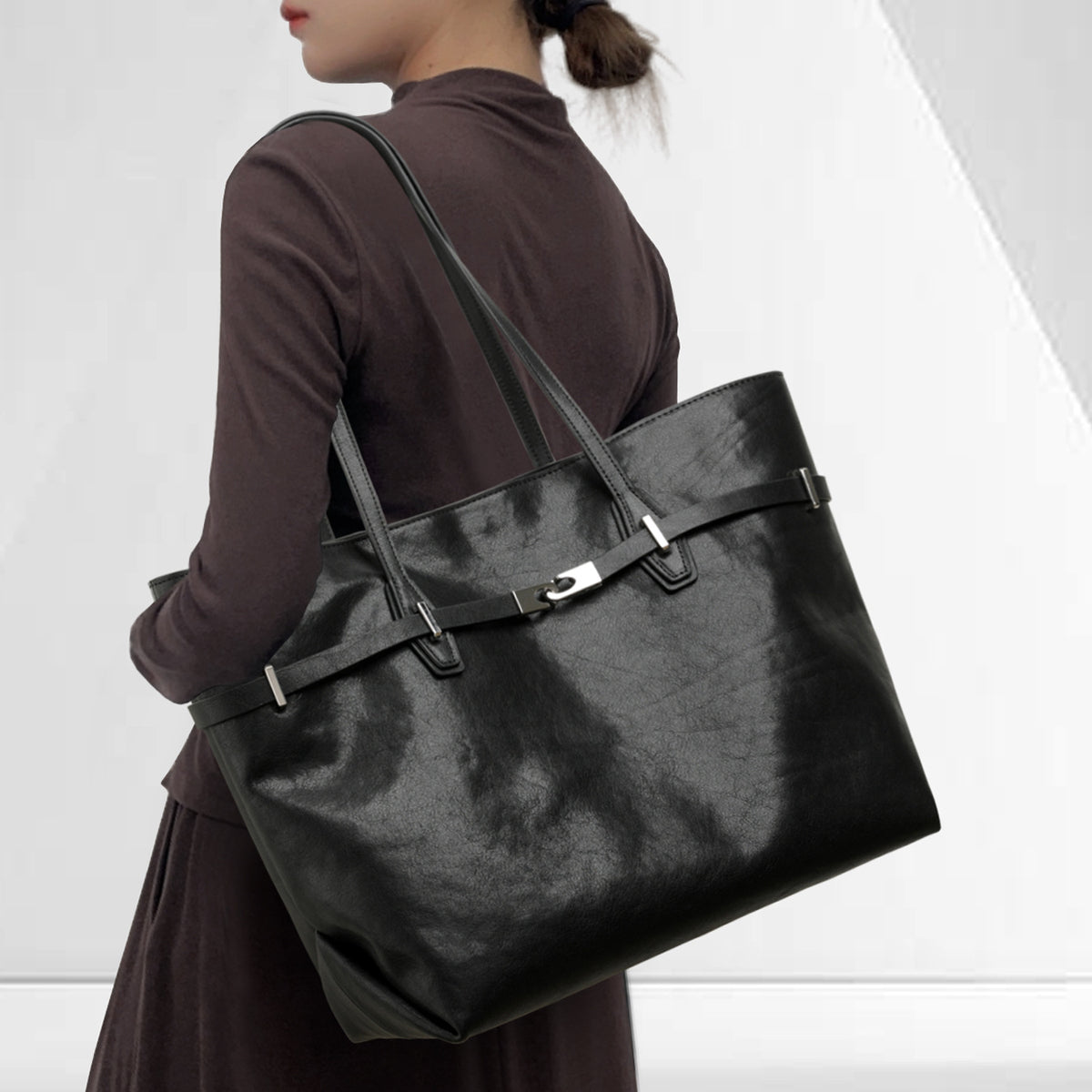 Women's Large Capacity Winter Top Layer Cowhide Women's Shoulder Bag