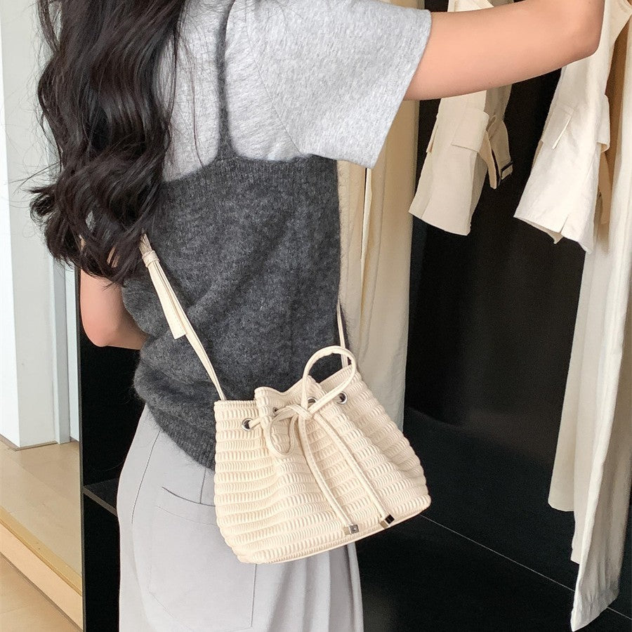 Women's Drawstring Ruffle Bow Fashion Soft Leather Crossbody Bags