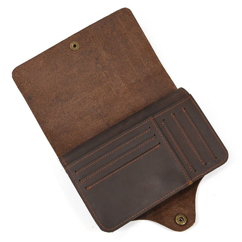 Men's Leather Crazy Horse Vintage Snap Button Men's Wallets