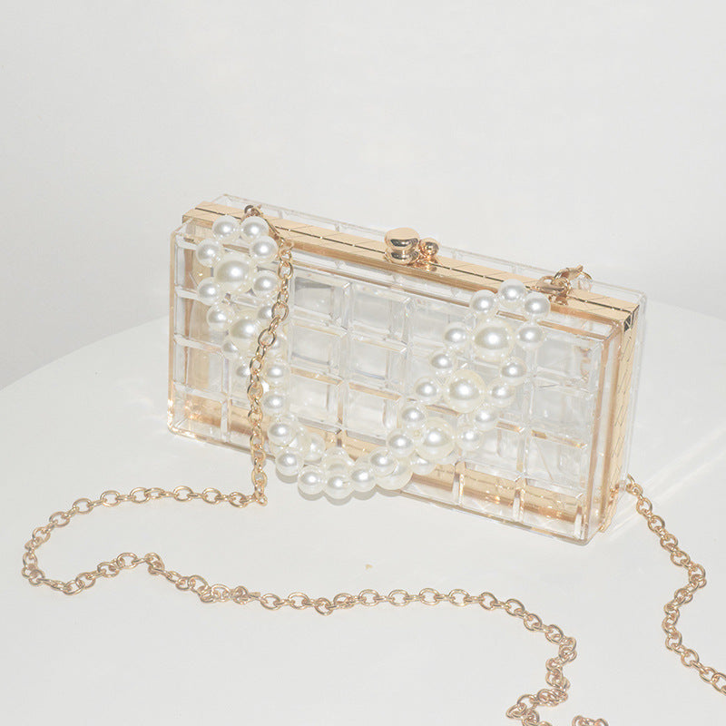 Women's Acrylic Transparent Pearl Chain Dinner Party Crossbody Bags