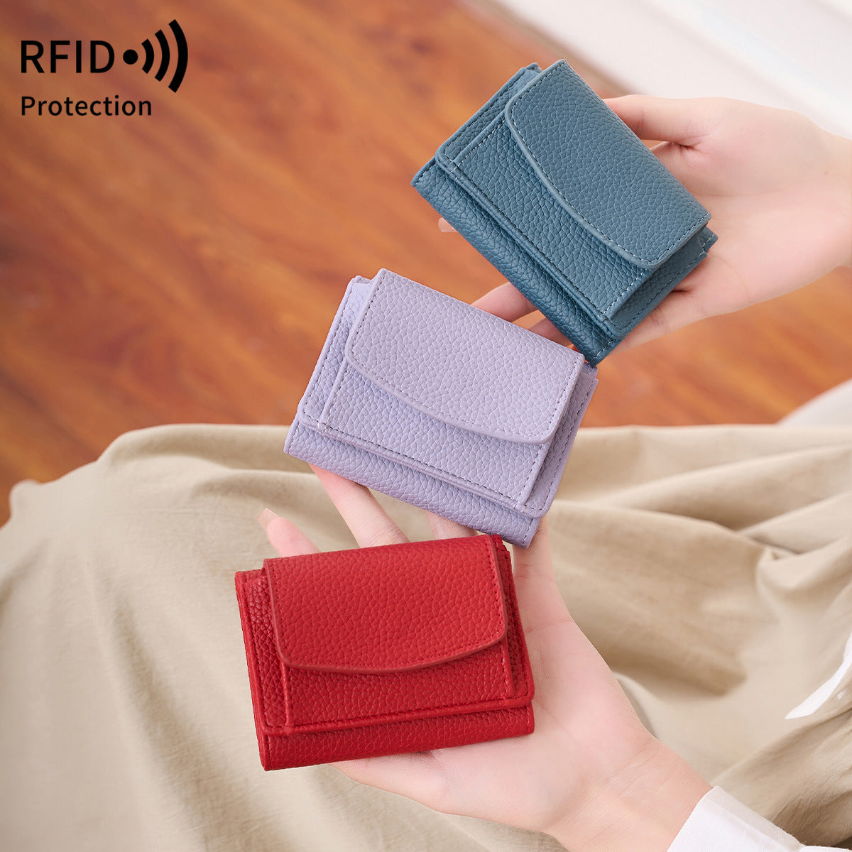 Women's Lychee Pattern Short Flip Buggy Fashion Ladies Wallet