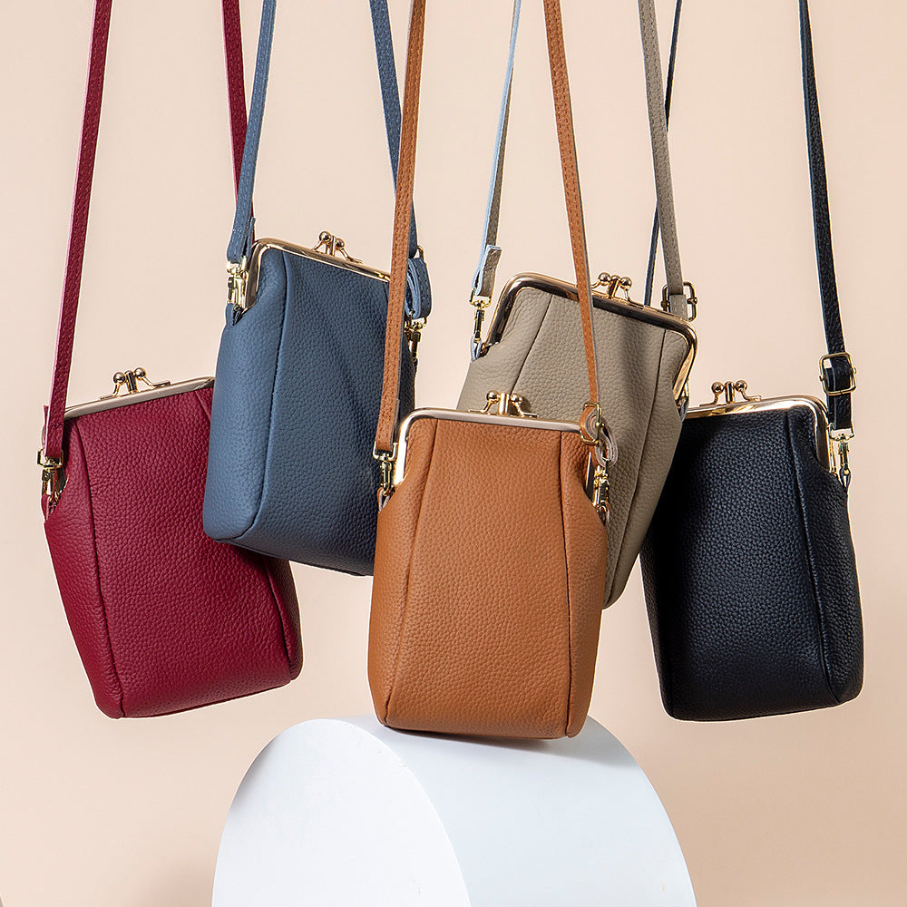 Women's Lychee Pattern Clip Simple Large Capacity Shoulder Bags