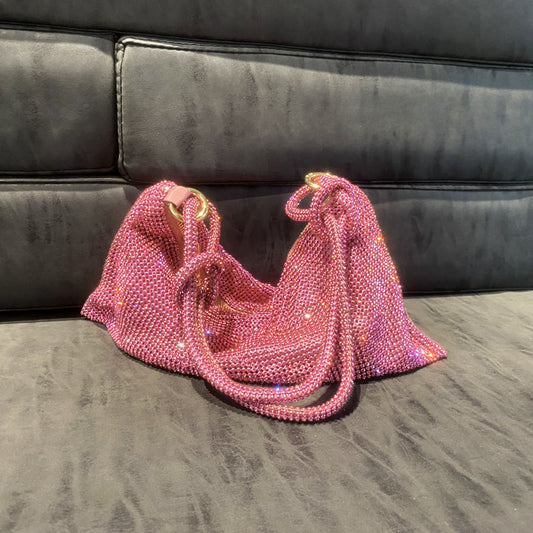 Attractive Women's Rhinestone Underarm Pink Clutch Shoulder Bags