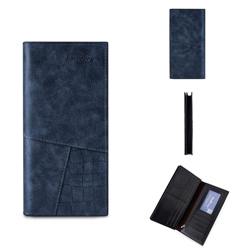 Men's Long Leather Patchwork Multiple Slots Zipper Bags