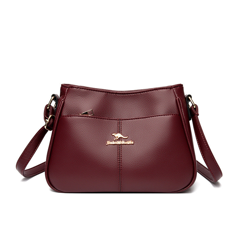 Women's Live Soft Leather Mother Simple Solid Color Large Women's Messenger Bag