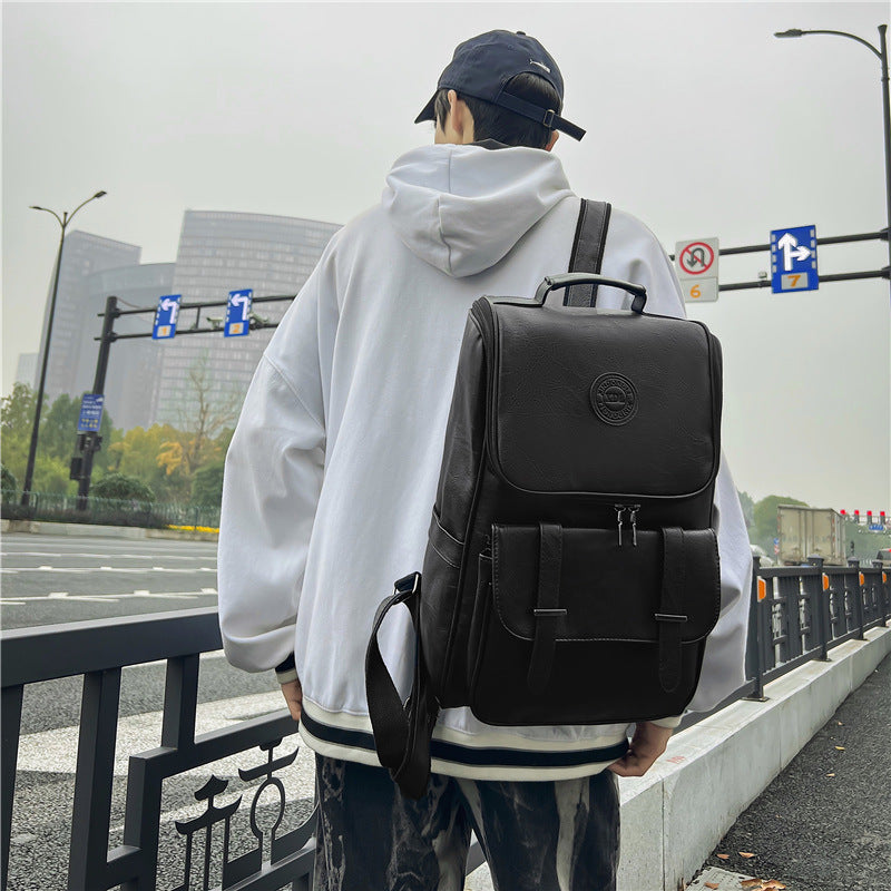 Men's Korean Style Campus Large Capacity Soft Leather Backpacks