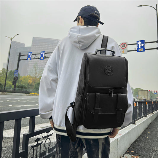 Men's Korean Style Campus Large Capacity Soft Leather Backpacks
