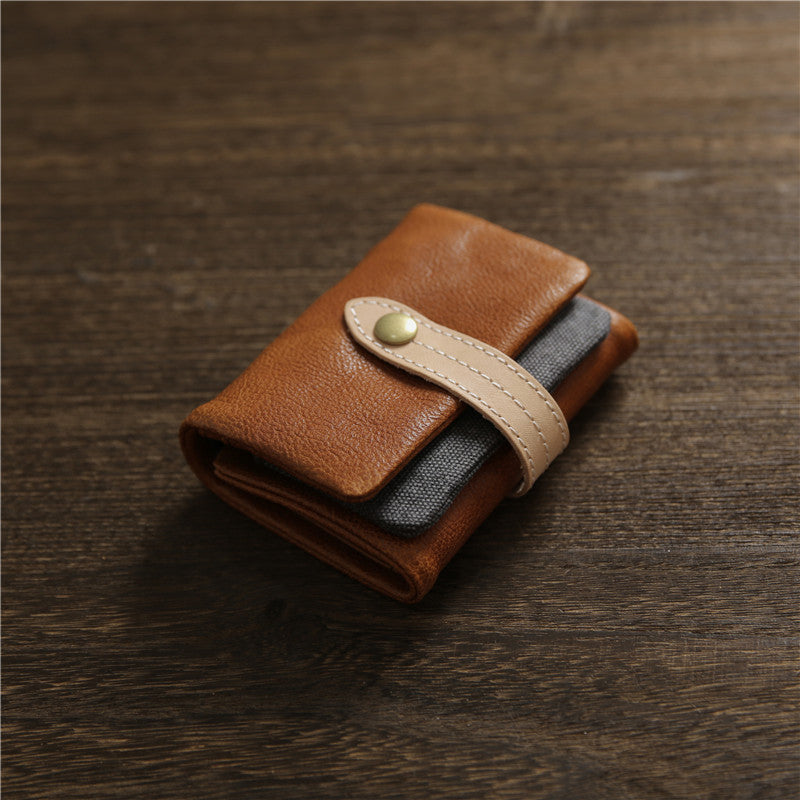 Men's Handmade Short Genuine Leather Trifold First Men's Wallet