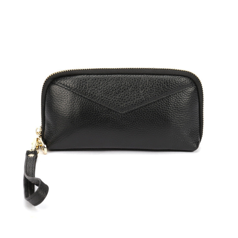 Women's Cowhide Zipper Fashionable Stitching Wire Genuine Leather Clutch Ladies Wallet