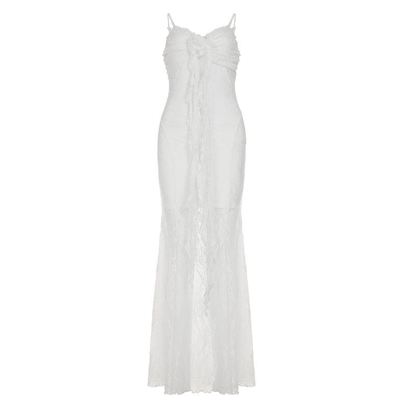 Chinese Style Light Green Butterfly Printed Fishtail Suspender Dresses