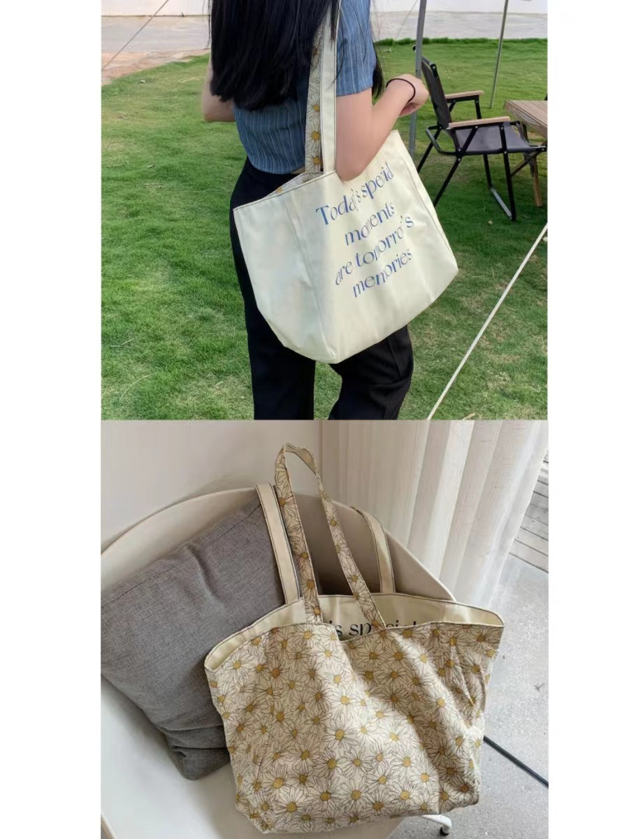 Capacity Double-sided Thick Canvas Female Dumpling Women's Shoulder Bag