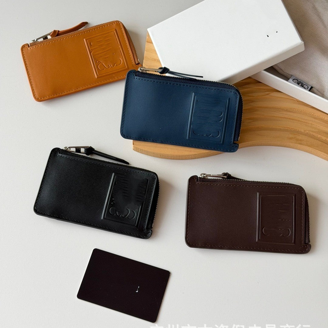 Men's Solid Color Embossed Short Zipper Clamp Ladies Wallet