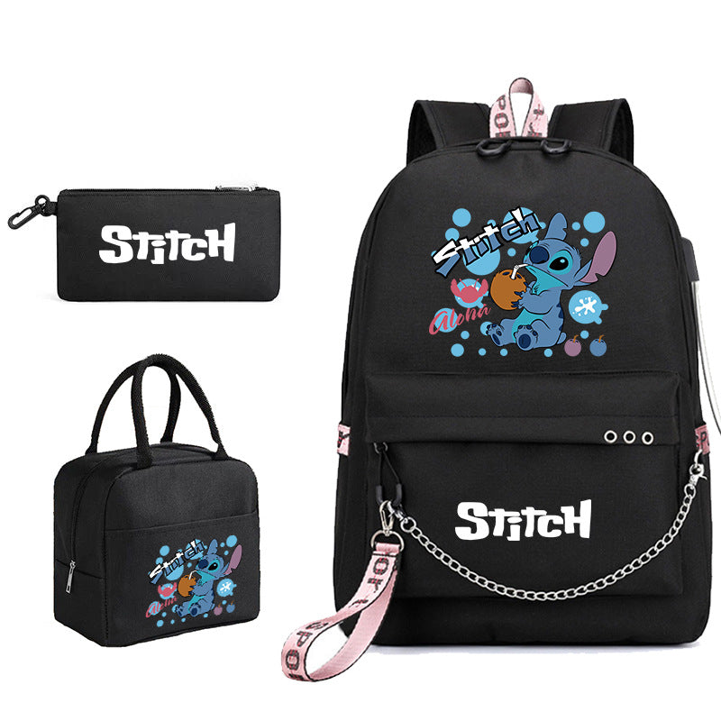 Star Stitch Pattern Iron Chain Ribbon Backpacks