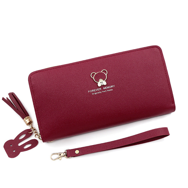 Women's Simple Bear Long Zipper Clutch Mobile Ladies Wallet
