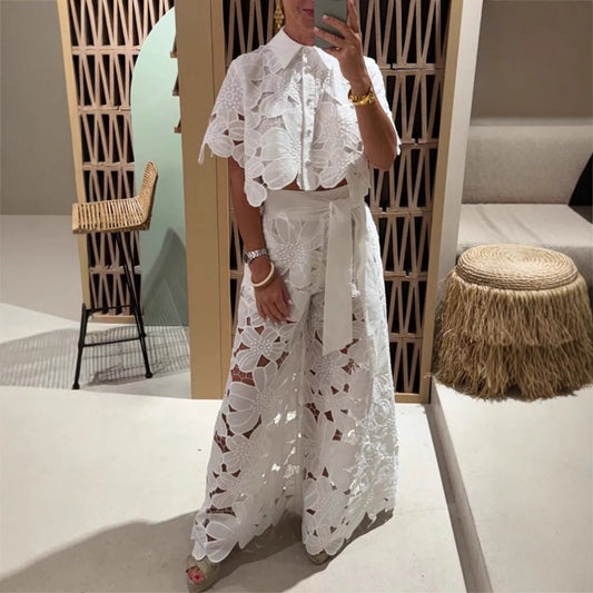 Women's Color Sexy Cutout Wide Leg Two-piece Suits