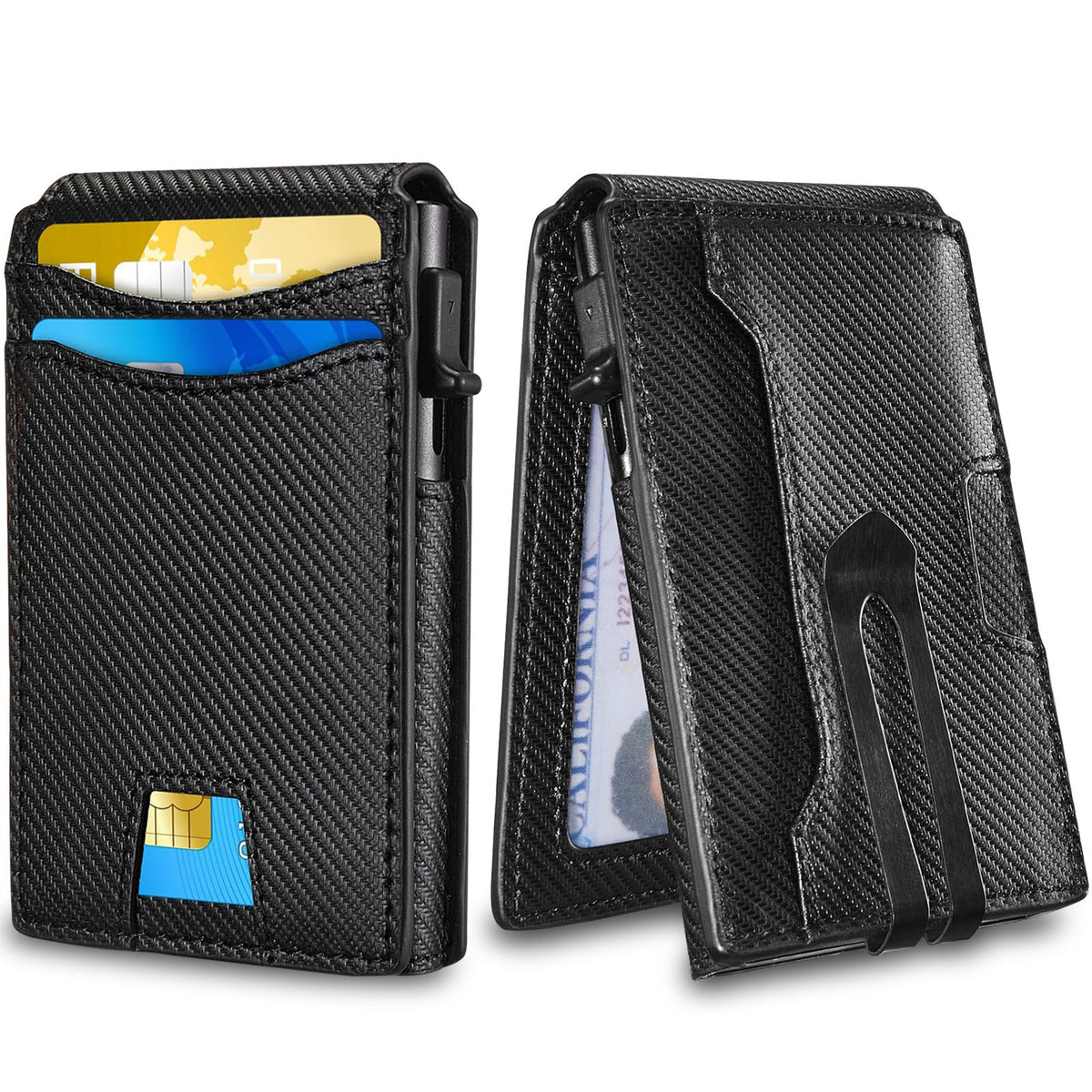 Men's Swiping Multiple Slots Metal Cartridge Carbon Men's Wallet