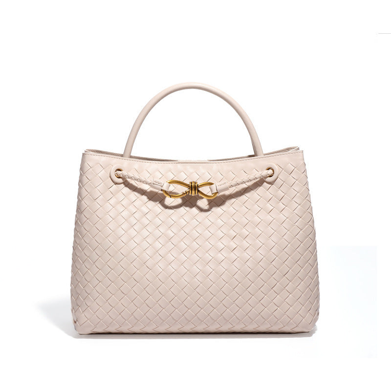 Women's Metal Cord Fastener Woven Portable Large Handbags