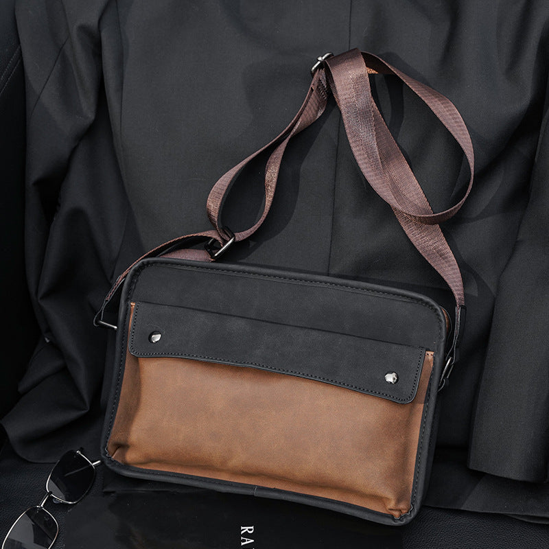 Men's Fashion Retro Simple Stitching Horizontal Trendy Men's Shoulder Bags