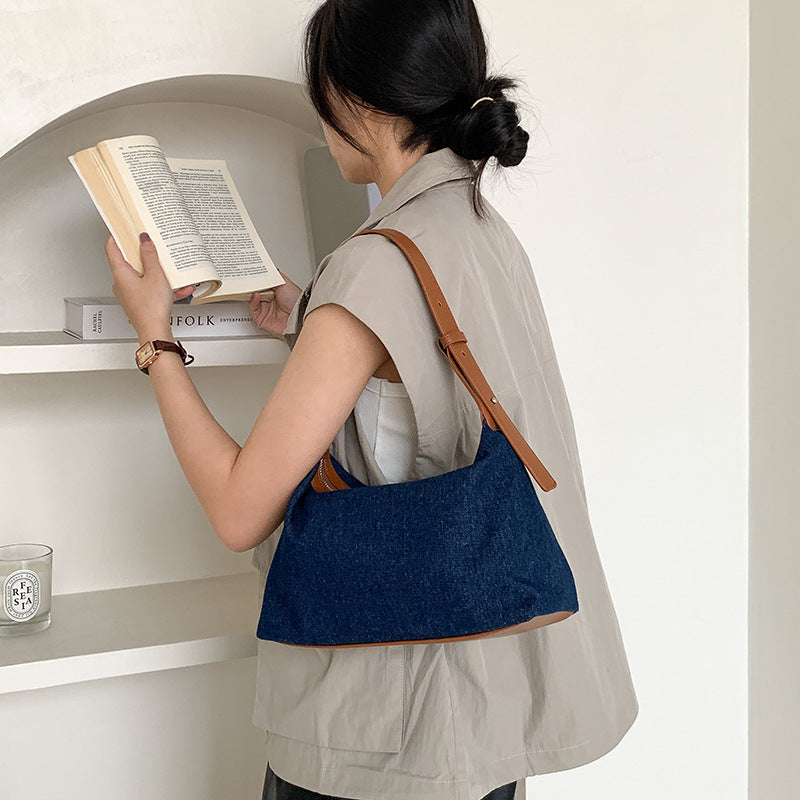 Women's Style Stitching Denim High Sense Niche Shoulder Bags