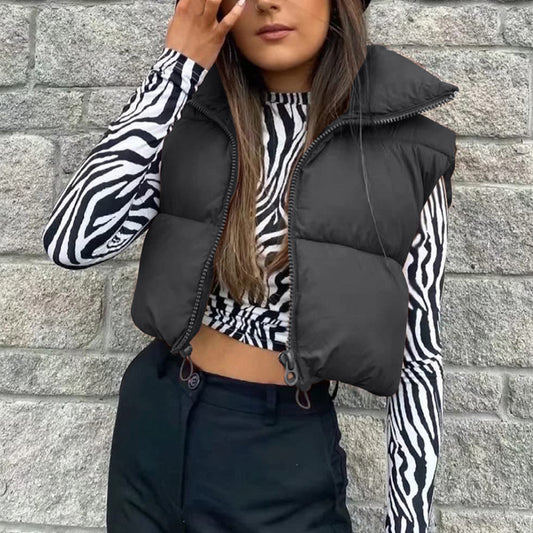 Women's Cotton Stand Collar Fashion Thickened Warm Vests