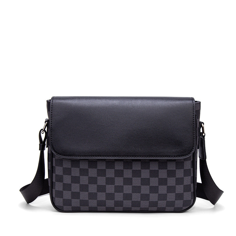 Men's Fashion Plaid Korean Leather Personality Stylish Men's Messenger Bags