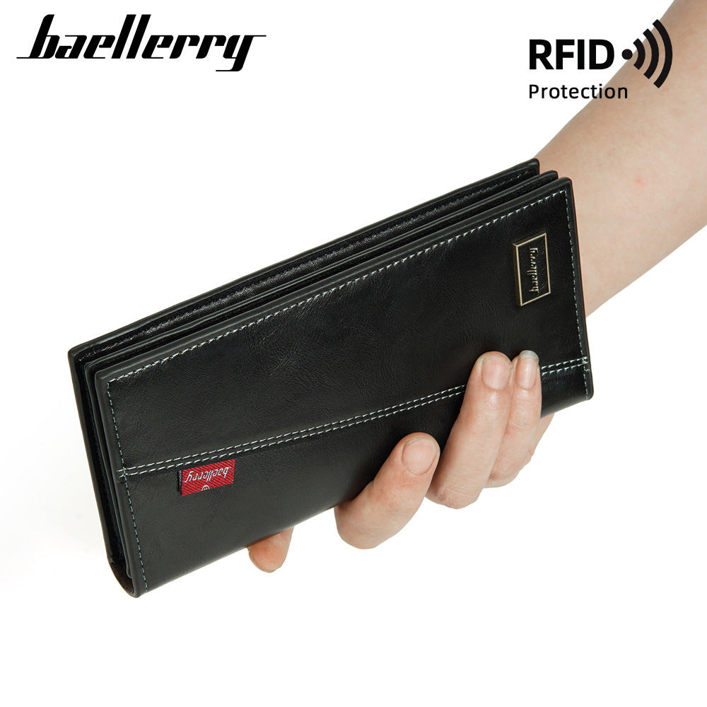 Men's Long Retro Multiple Slots Open Thin Men's Wallet