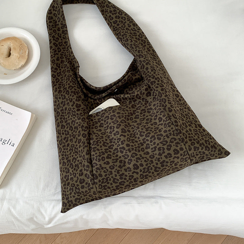 Autumn Retro Leopard Print Fashion Versatile Canvas Large Bags