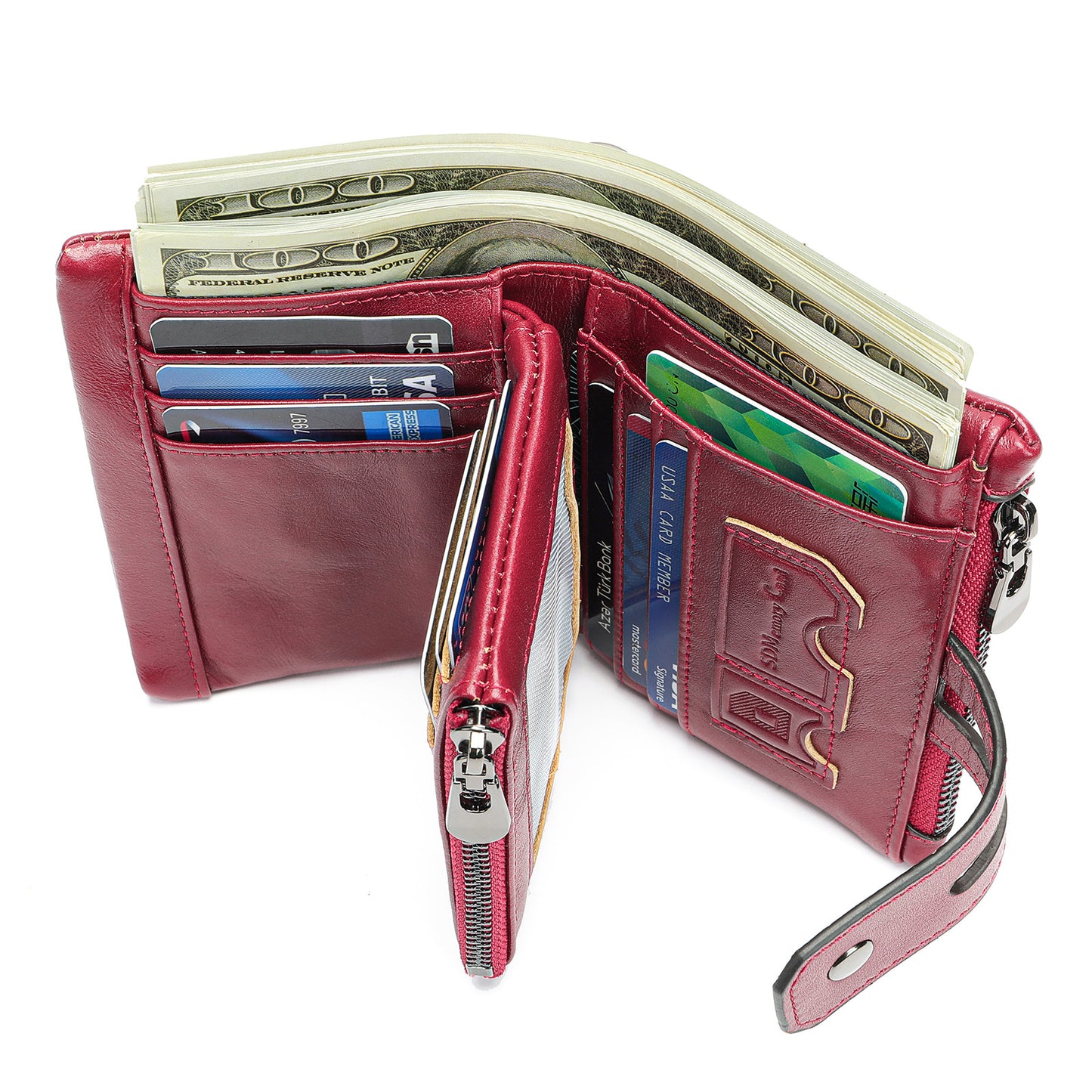 Men's Swiping Multifunctional Zipper Short Chain Genuine Men's Wallets