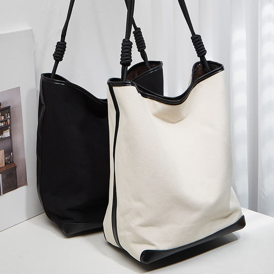 Women's Contrast Color Large Capacity Retro Canvas Bags