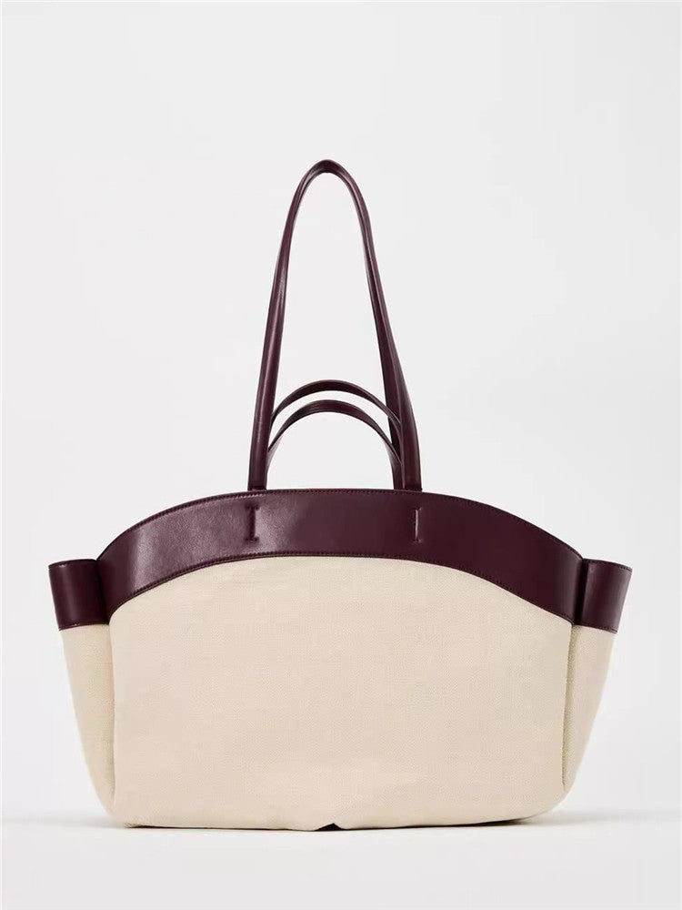 Women's Canvas Fashionable Stitching Large Capacity Commuter Tote Bags