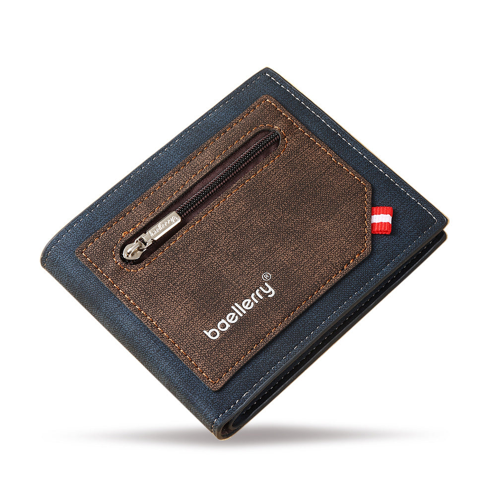 Men's Short Business Contrast Color Zipper Pocket Multiple Men's Wallet