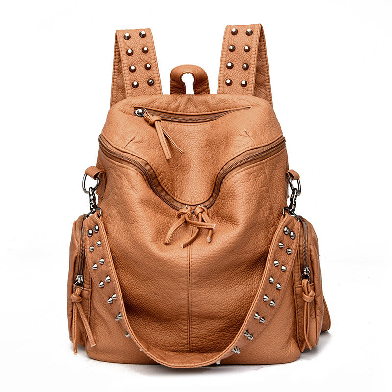 Fashion Studded Washed Leather Large Capacity Backpacks