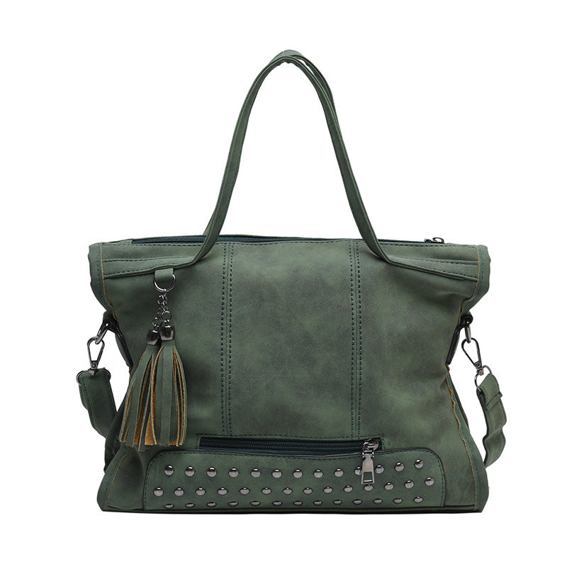 Women's Rivet Tassel Motorcycle Portable Large Women's Shoulder Bag