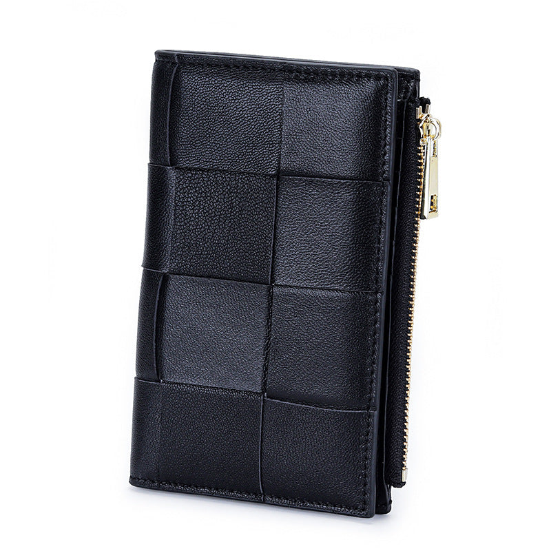 Women's Medium Style Fashion Sheepskin Handmade Large Woven Multiple Slots Ladies Wallet