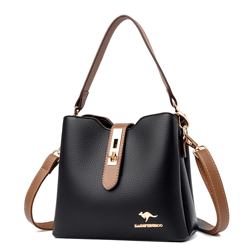 Women's Color Kangaroo Korean Fashion Textured Genuine Shoulder Bags
