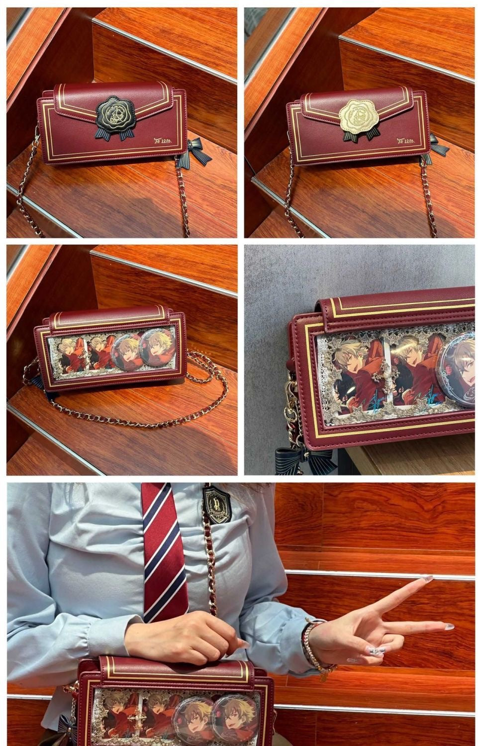 Elegant Chain Rose Letter Flap Envelope Shoulder Bags