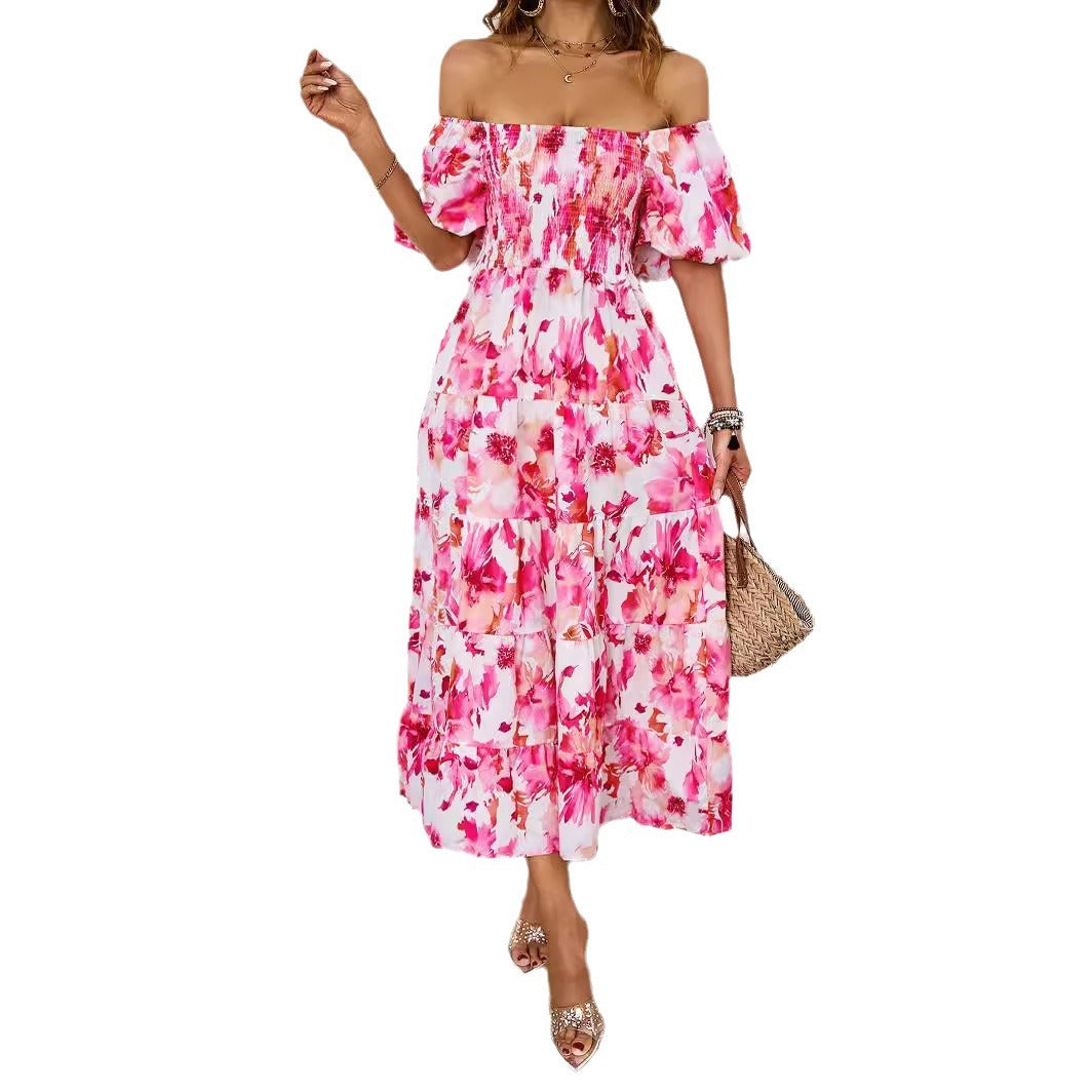 Women's Summer Elegant Printed Pettiskirt Puff Sleeve Dresses